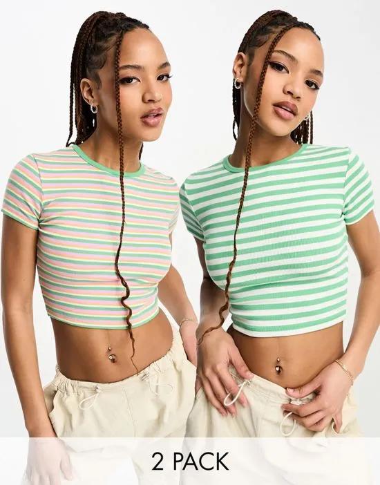 2 pack striped baby tee in green