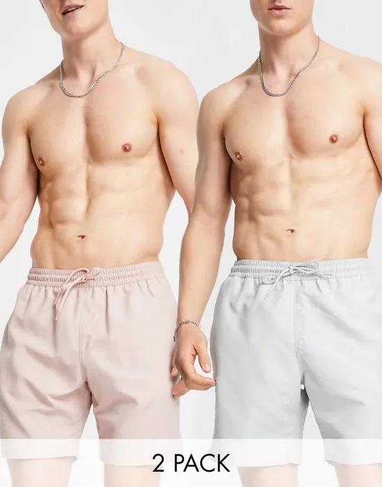 2 pack swim shorts in mid length in pink/light gray SAVE