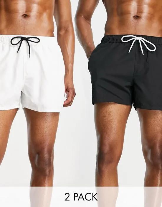 2 pack swim shorts in short length in black/white SAVE