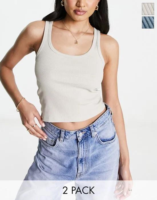 2 pack tank top in slate blue & beige