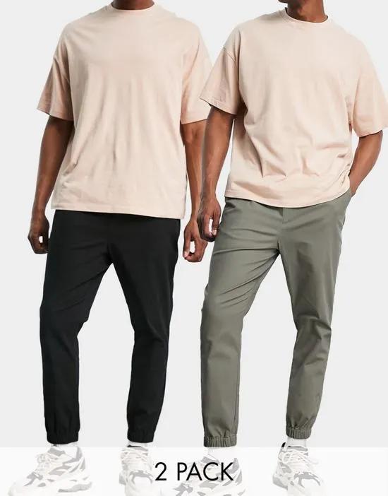 2-pack tapered sweatpants in black and khaki - SAVE!