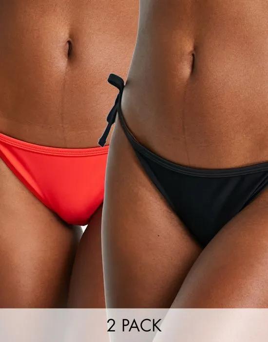 2 pack tie side bikini bottoms in red