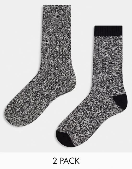 2-pack twist ribbed boot socks in black and white