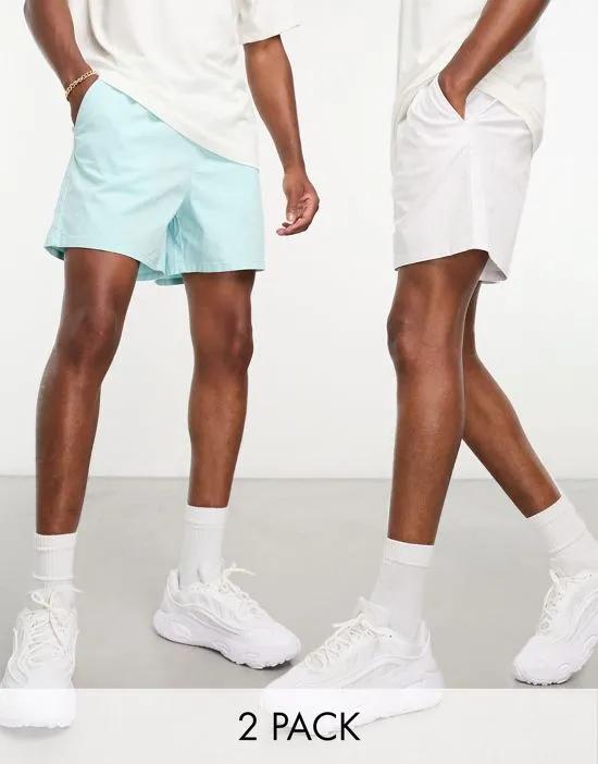 2 pack wide fit chino shorts in white and light blue save