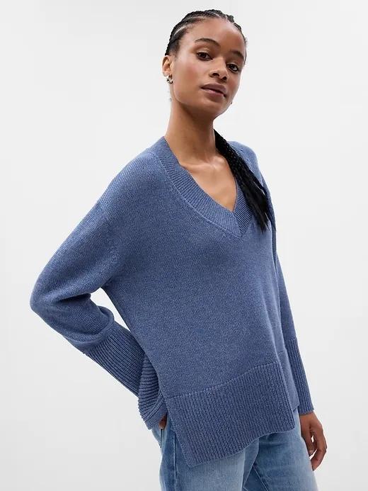 24/7 Split-Hem V-Neck Sweater