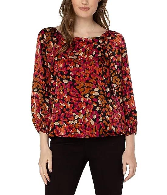 3/4 Puff Sleeve Square Neck Woven Top