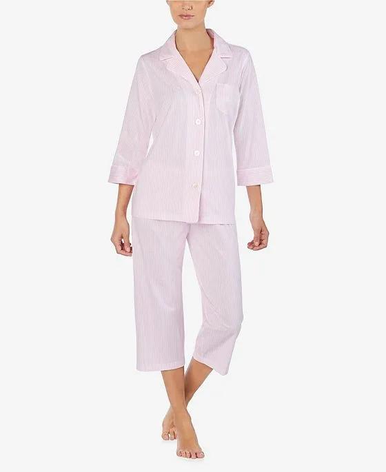 3/4 Sleeve Classic Notch Collar Capri Pajama Set