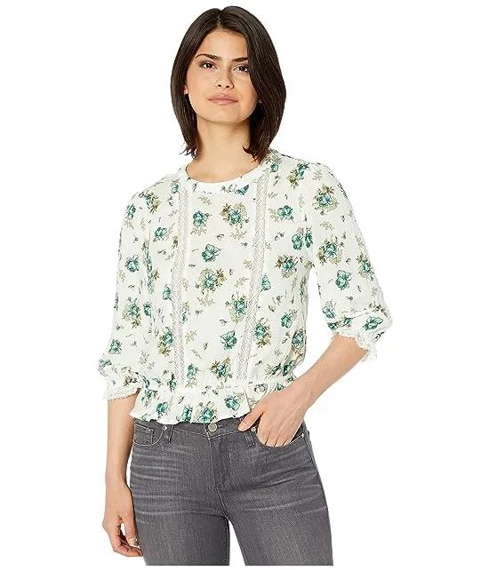 3/4 Sleeve Lace Inset Festival Roses Blouse