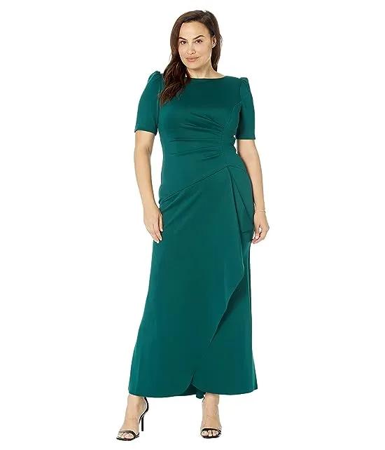 3/4 Sleeve Long Scuba Dress with Side Ruching