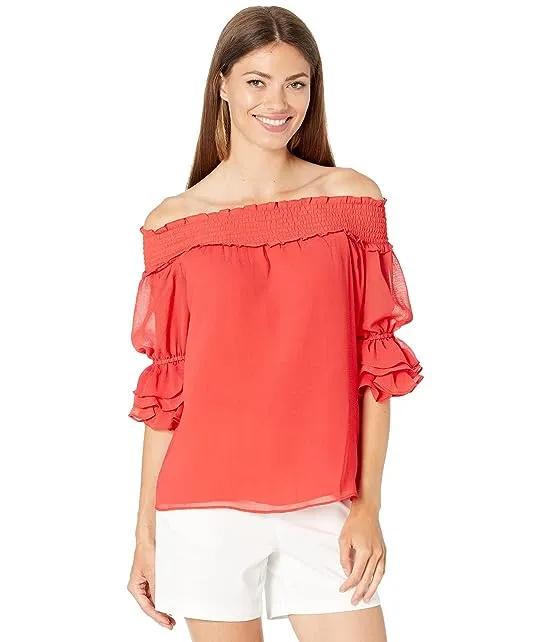 3/4 Sleeve Off-the-Shoulder Textured Top