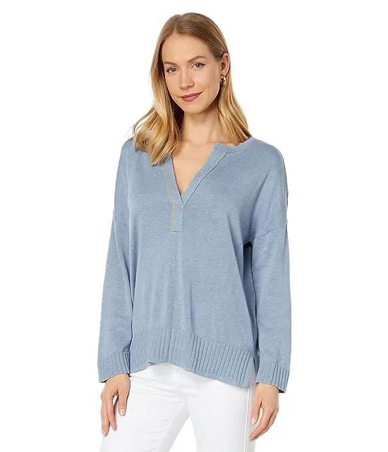 3/4 Sleeve Split-Neck Sweater