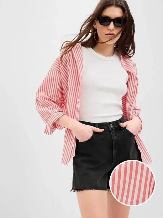 3/4 Sleeve Stripe Big Shirt