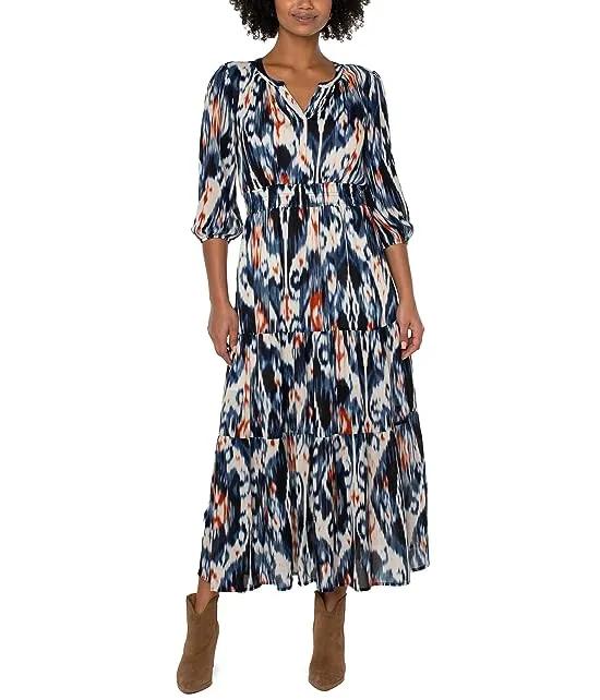 3/4 Sleeve Woven Tiered Maxi Dress