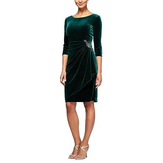 3/4 Sleeves Short Side Ruched Dress w/ Beaded Detail At Hip