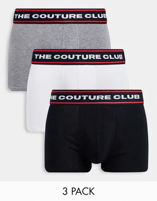 3 pack boxers with red tipping in black white gray