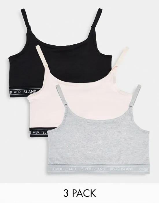 3 pack bralettes in gray, pink & black
