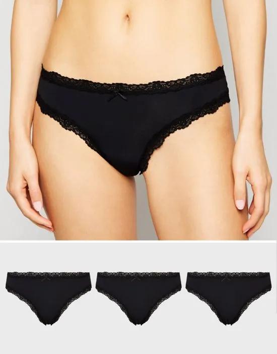 3-pack lace thongs in black