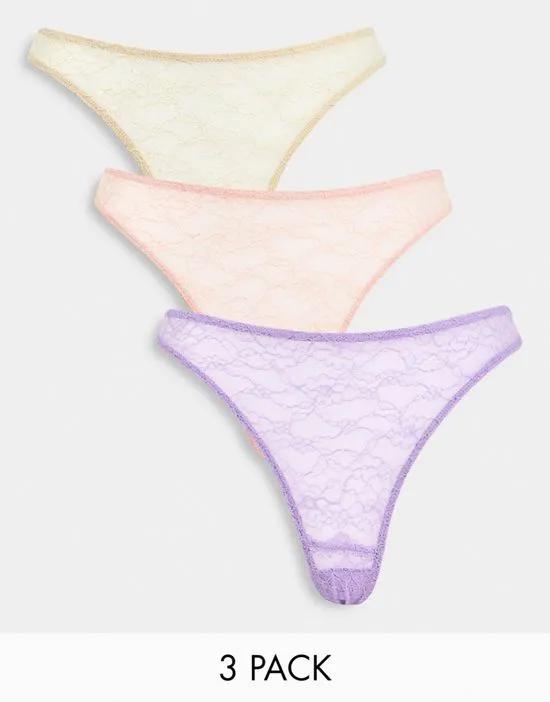 3 pack lace thongs in multi