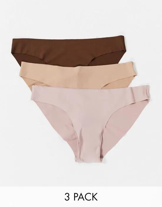 3 pack no VPL brazilian in beige mink & brown