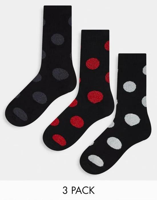 3-pack sports socks in black with metallic dots