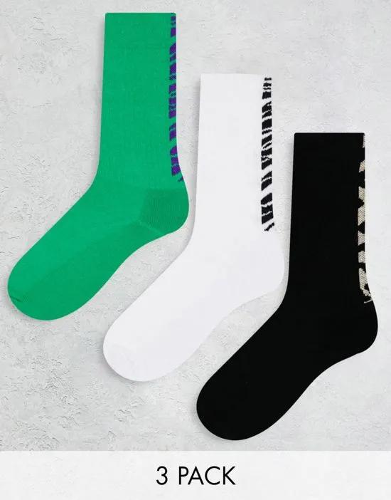 3 pack sports socks with animal back print