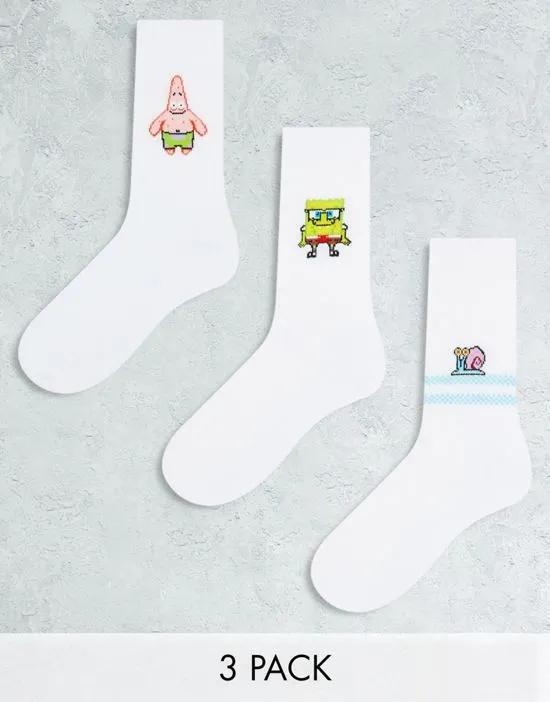 3 pack sports socks with SpongeBob, Gary and Patrick