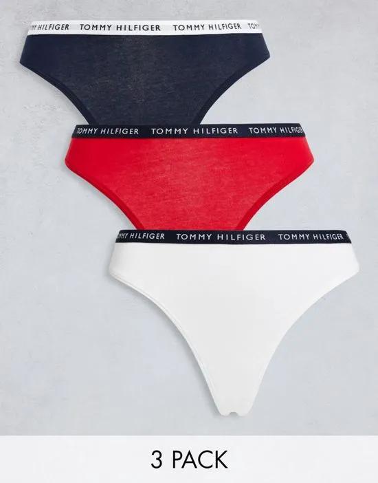 3 pack thong in navy white and red