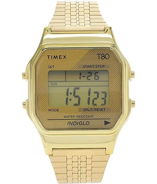 34 mm T80 Gold Tone Case Digital Dial Gold Stainless Steel Bracelet Watch