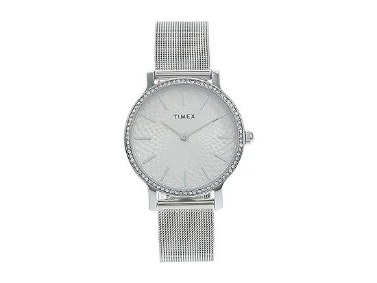 34 mm Transcend with Crystals 3-Hand Mesh Band Watch
