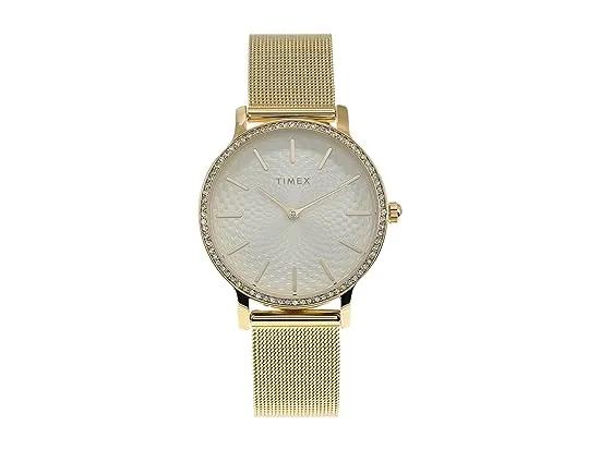 34 mm Transcend with Crystals 3-Hand Mesh Band Watch