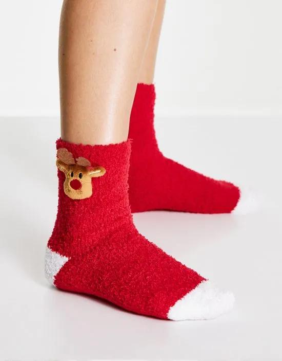 3D Rudolph red glitter socks Christmas tree decorations