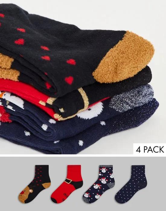4-pack Christmas rudolph socks in black & red