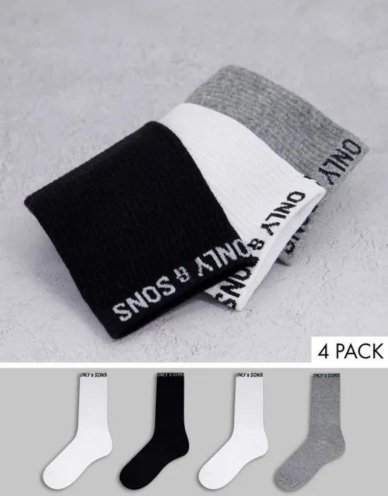 4 pack sport socks with logo in multi
