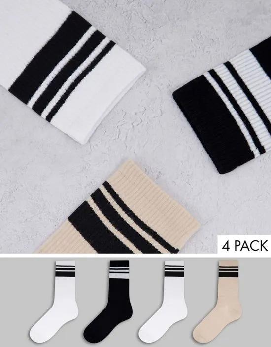 4 pack sport socks with stripe in multi