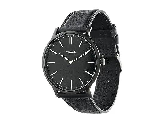 40 mm Gallery 3-Hand Leather Strap Watch