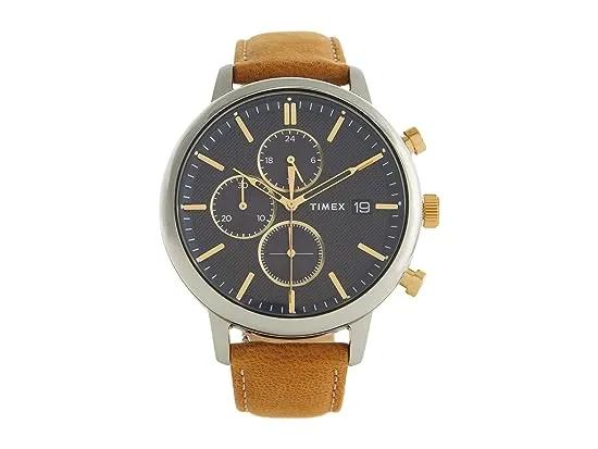 45 mm Chicago Chrono Silver Case Blue Dial Tan Leather