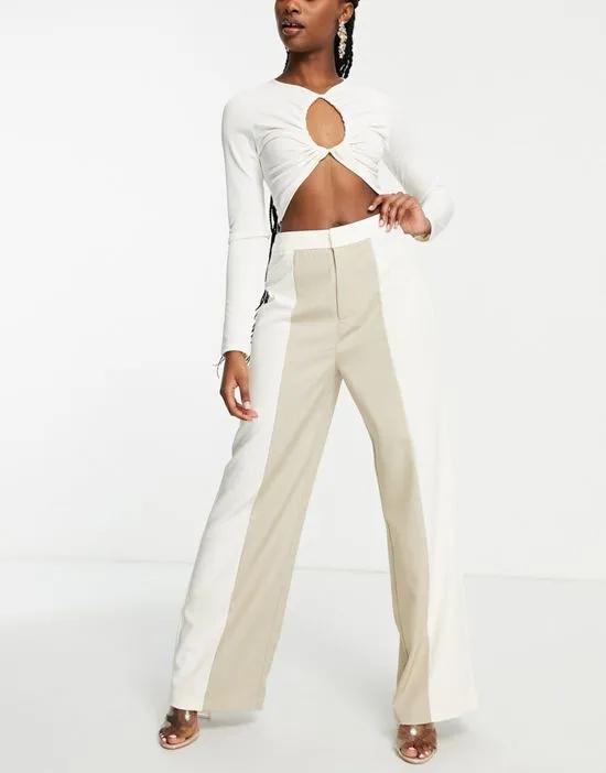 4th & Reckless panel color block pants in beige - part of a set