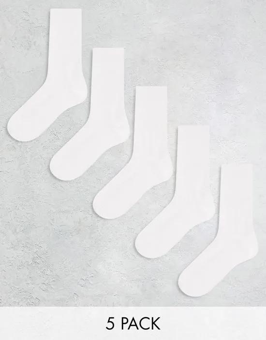 5 pack ankle socks in white