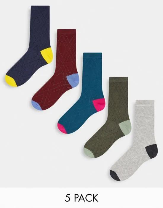 5 pack ankle socks with argyle check