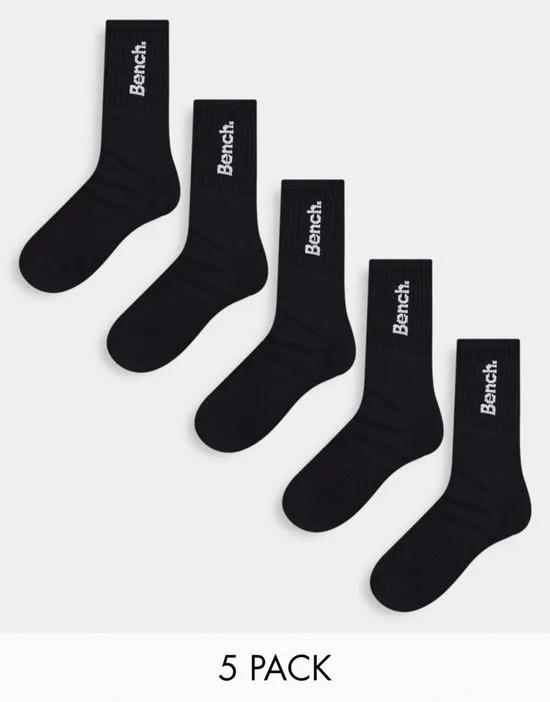 5 pack logo embroidered socks in black