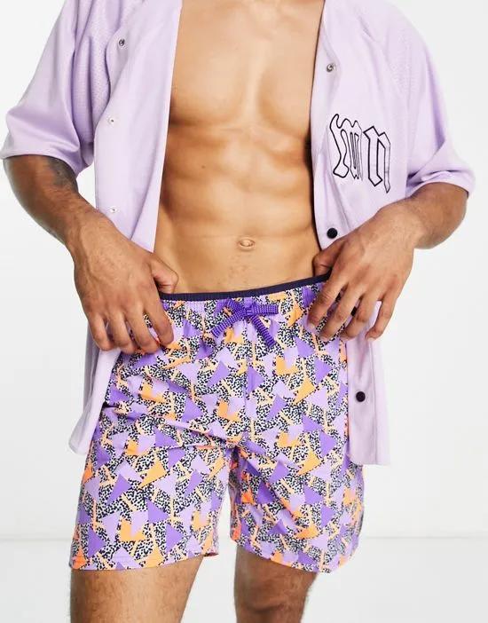 7 inch 90s printed shorts in purple