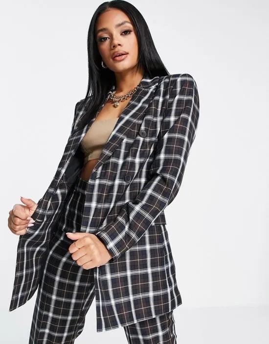 70s double breasted suit blazer in check