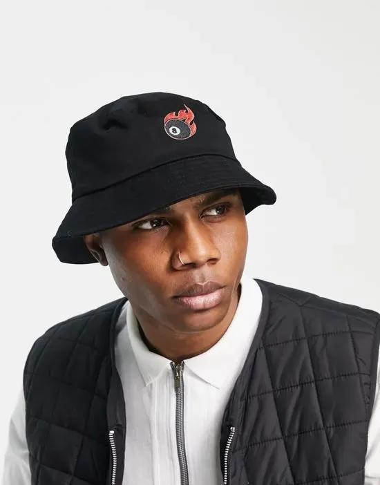 90's cotton bucket hat with 8 ball embroidery in black