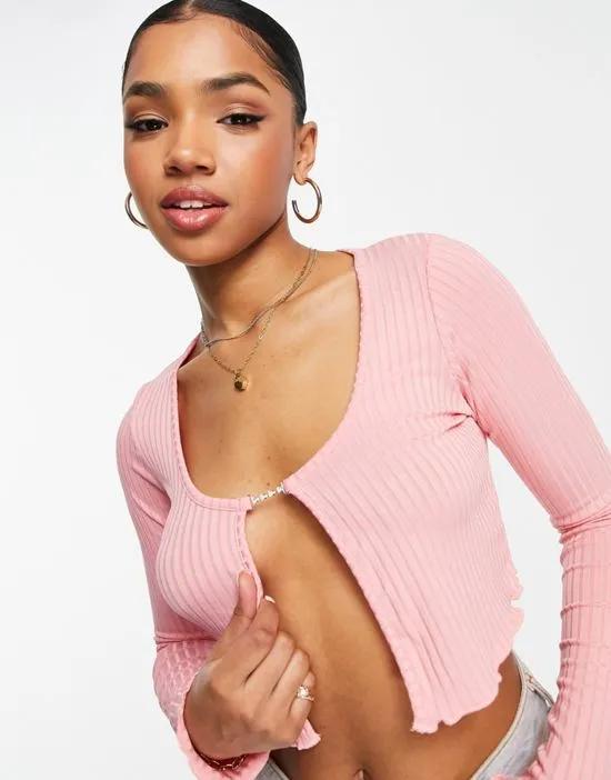 90s cropped cardigan with crystal detail in pink
