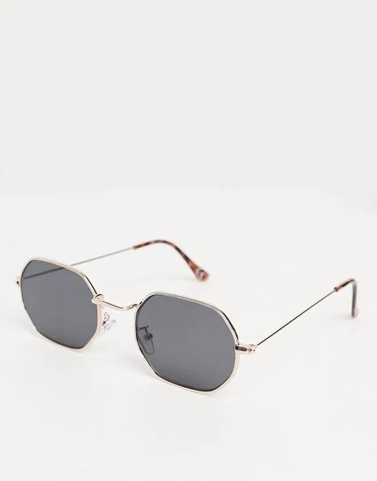 90s mini angled metal sunglasses with smoke lens in gold
