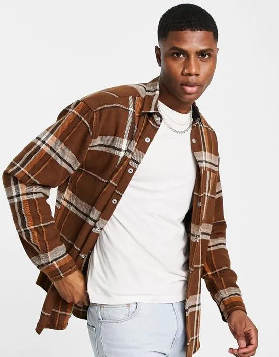 90s oversized check shirt in brown wool mix