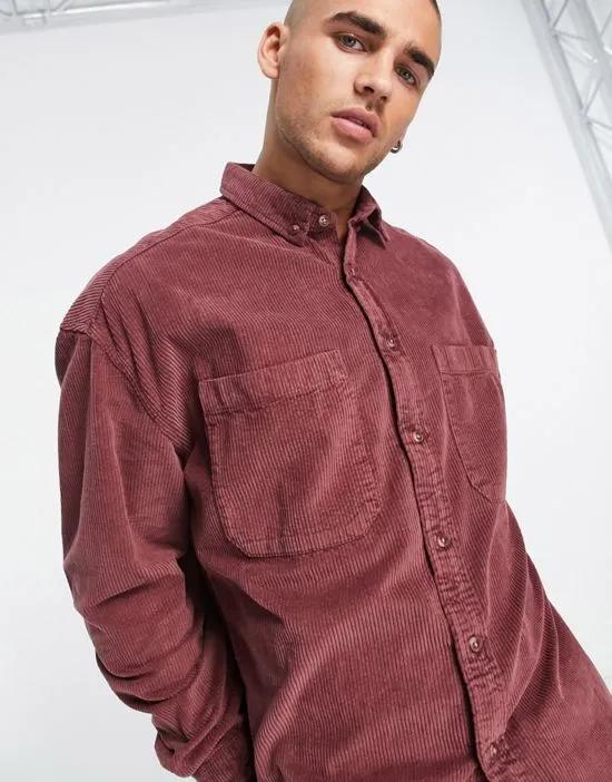 90s oversized cord shirt in vintage washed burgundy