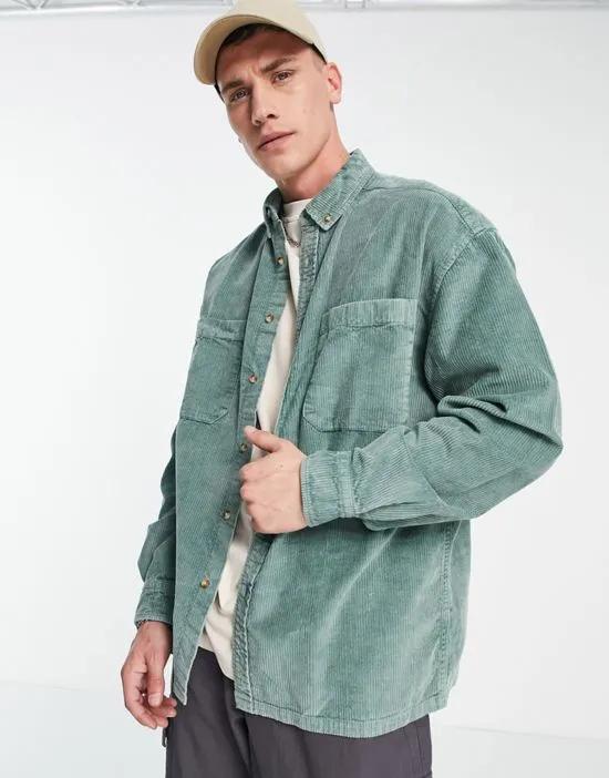 90s oversized cord shirt in vintage washed green
