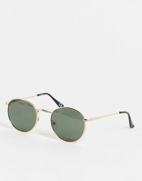 90s round metal sunglasses with smoke lens in gold
