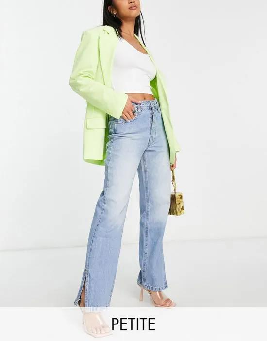 90s straight jean with lace up back detail in light blue